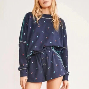 Something Navy Hazel Floral Paperbag sweatshirts and top In Navy